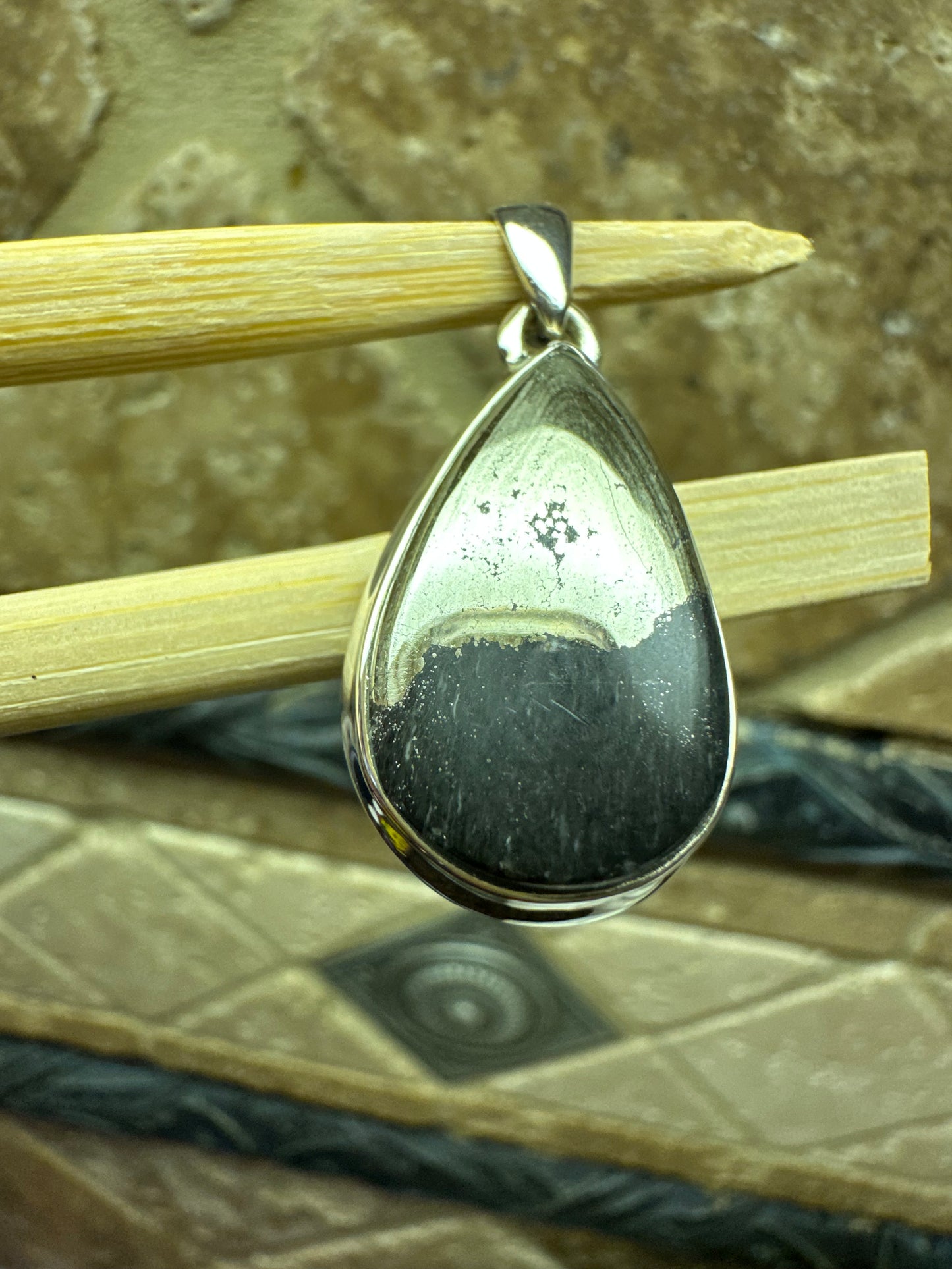 Natural Pyrite in Magnetite 925 Solid Sterling Silver Pendant 37mm
