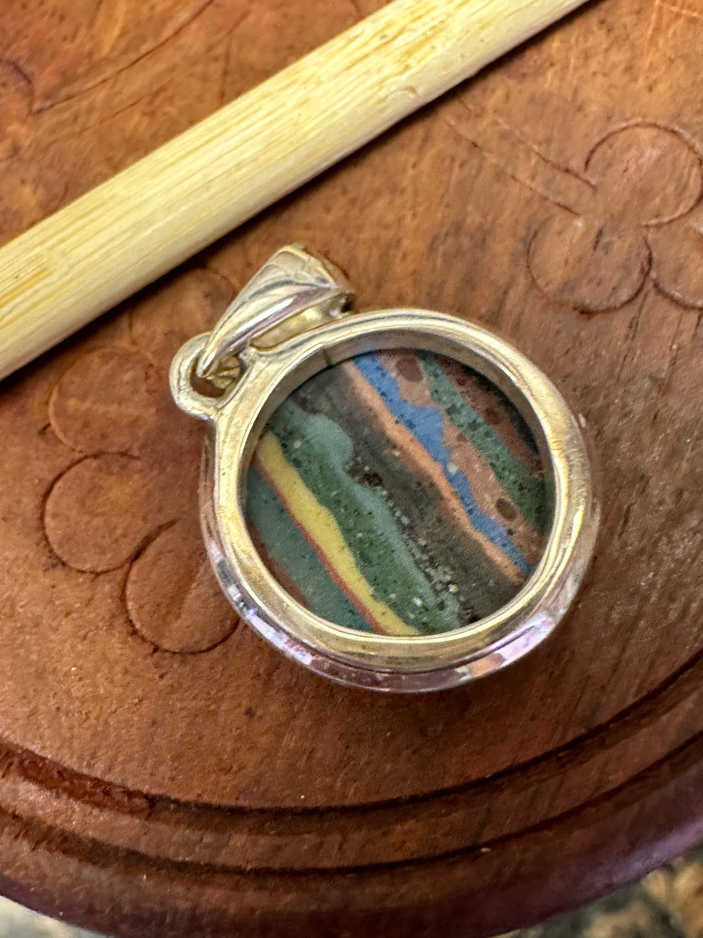 Rainbow Calsilica 925 Solid Sterling Silver Pendant 27mm