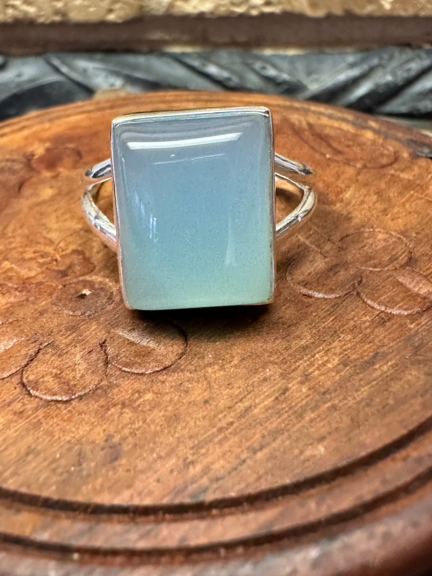 Natural Blue Chalcedony 925 Solid Sterling Silver Ring Size 7