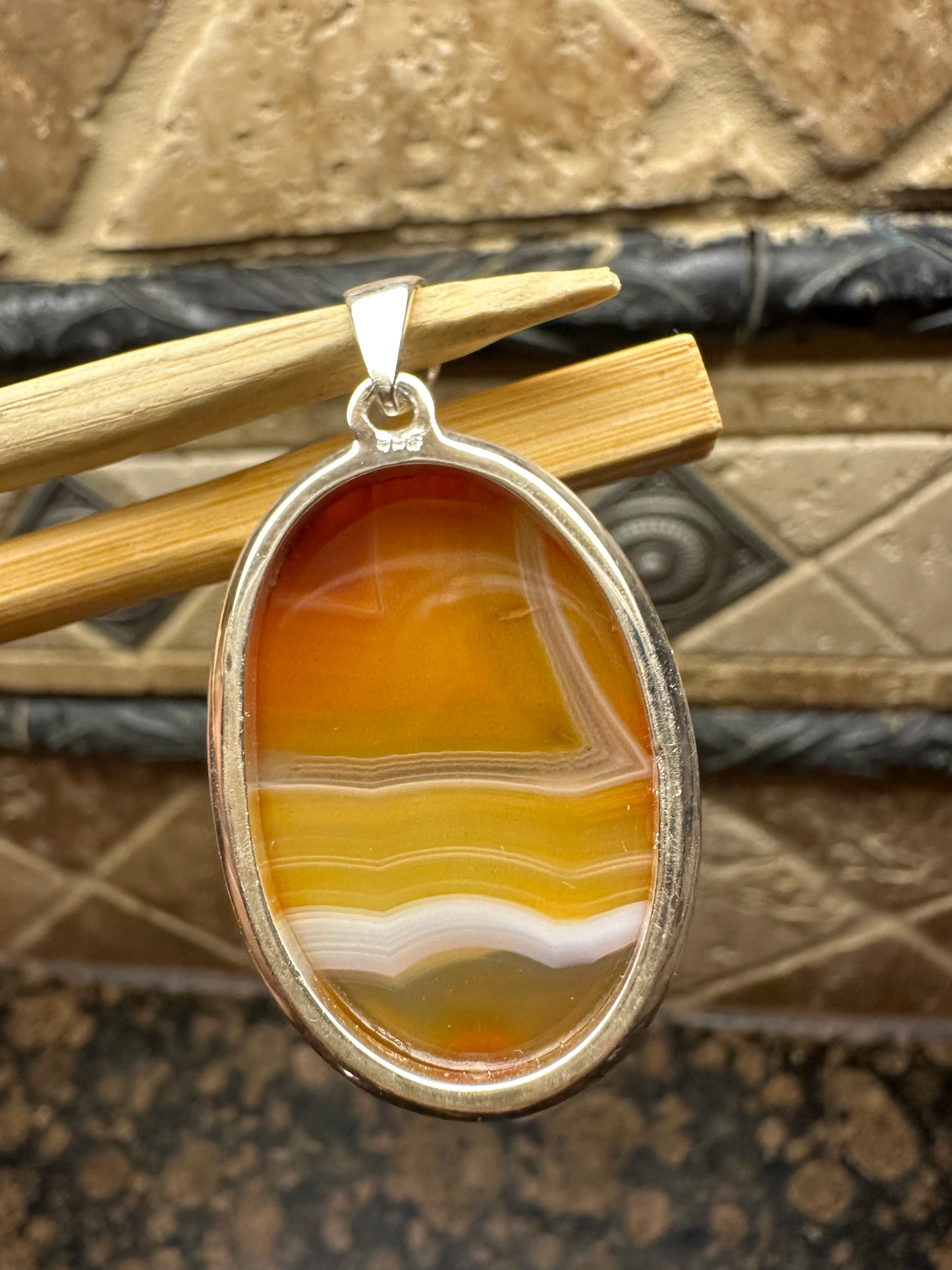 Natural Lake Superior Agate 925 Solid Sterling Silver Pendant 50mm