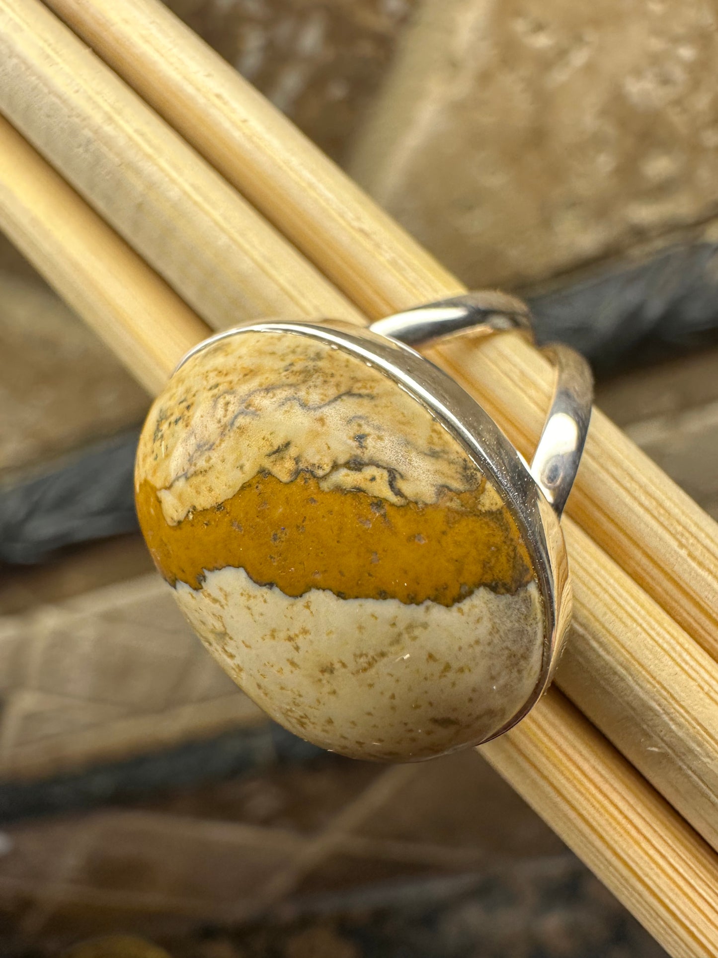 Natural Owyhee Picture Jasper 925 Solid Sterling Silver Ring Size 6