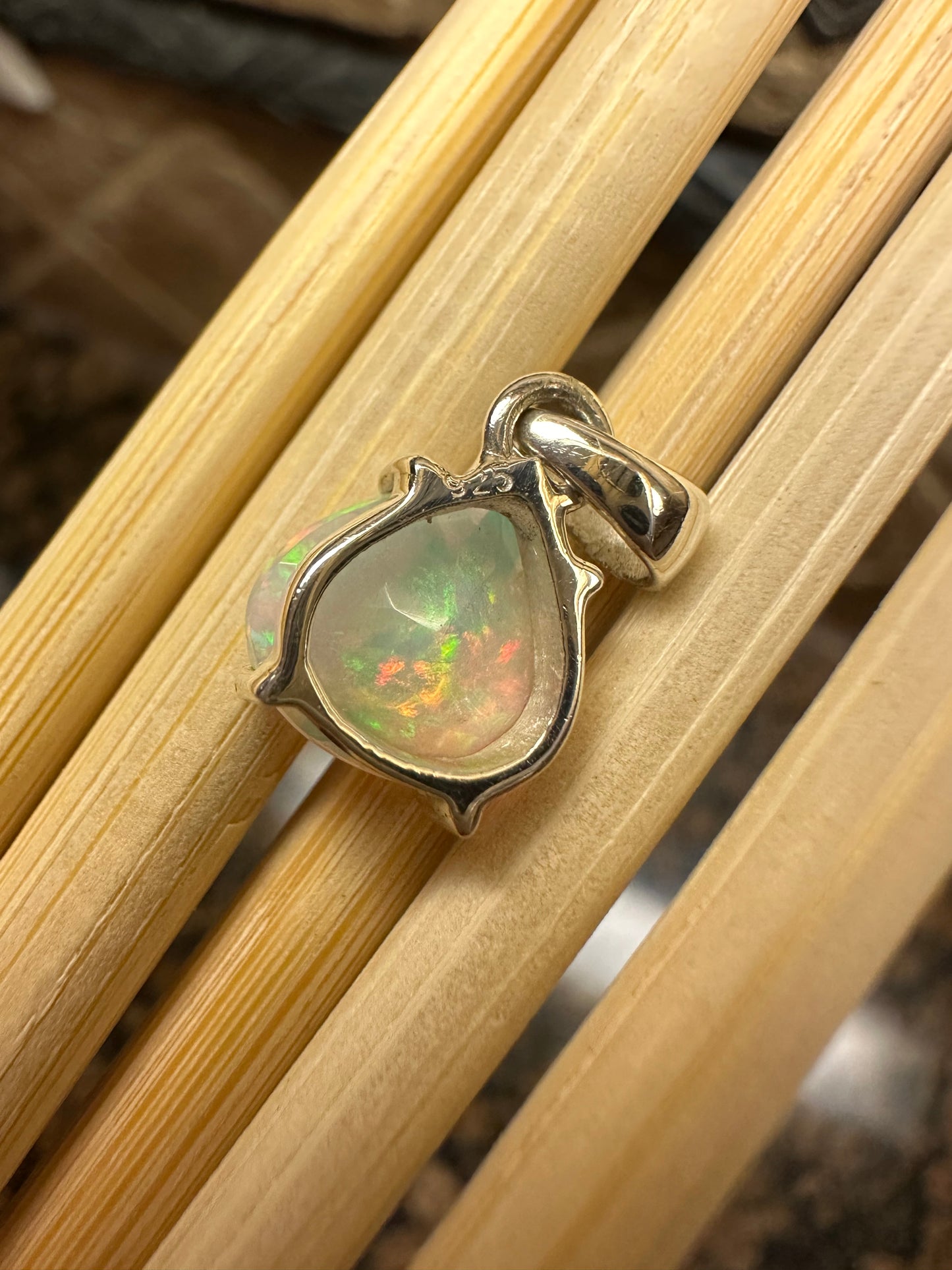 Natural Ethiopian Opal 925 Solid Sterling Silver Pear Pendant 15mm