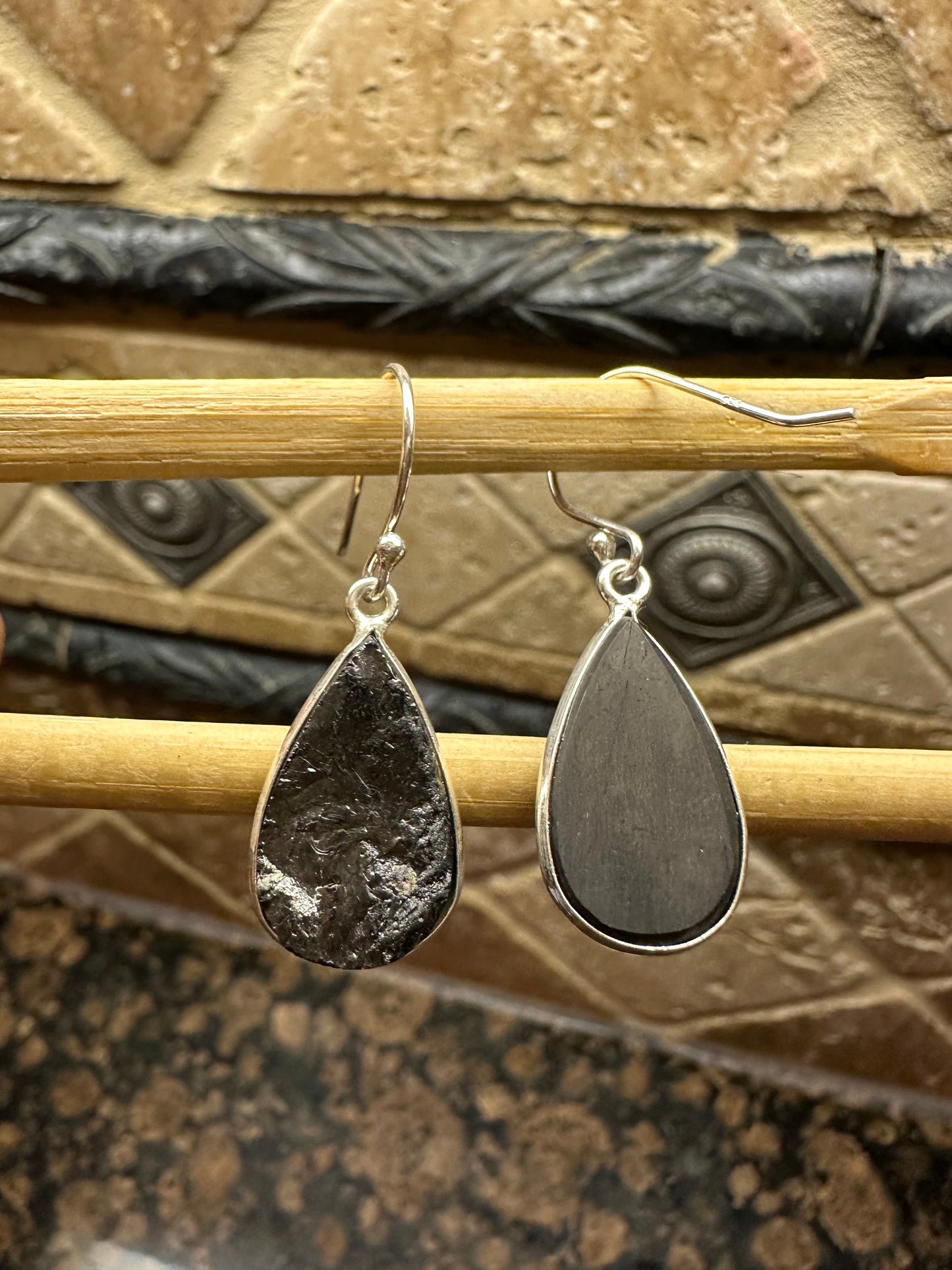 Natural Shungite 925 Solid Sterling Silver Earrings 35mm