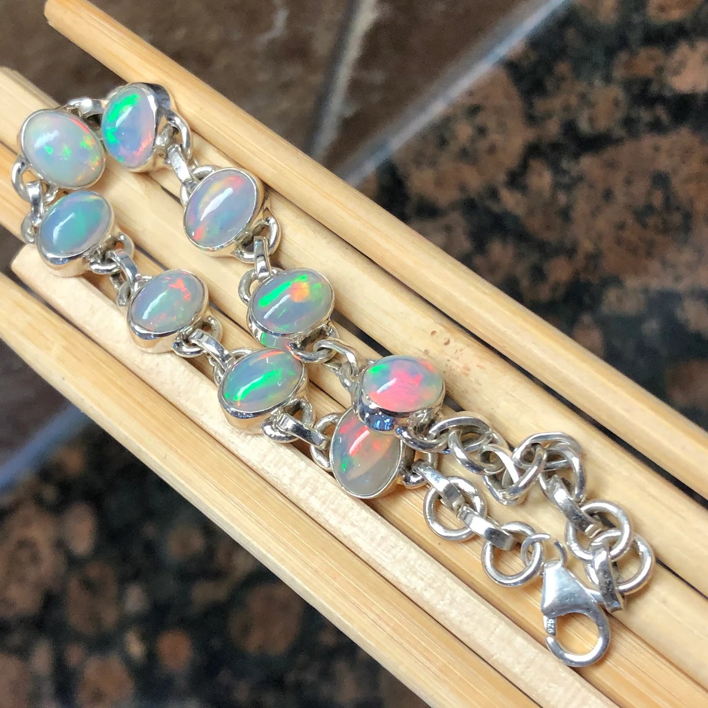 Genuine Ethiopian Opal 925 Solid Sterling Silver Unisex Bracelets 8"