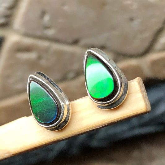 Natural Canadian Ammolite 925 Solid Sterling Silver Earrings 9mm