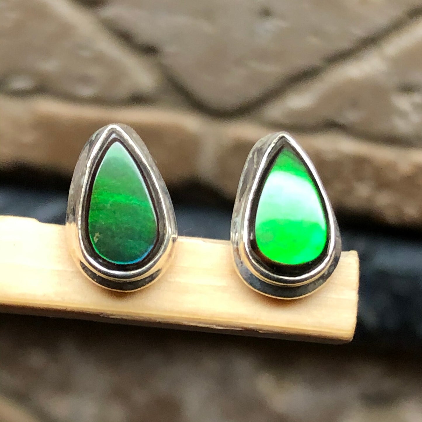 Natural Canadian Ammolite 925 Solid Sterling Silver Earrings 9mm