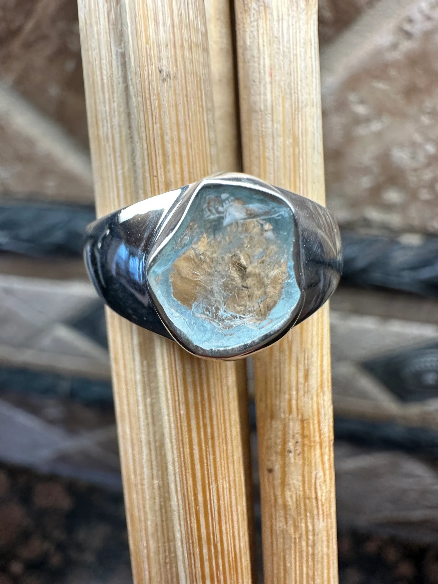 Natural Aquamarine 925 Solid Sterling Silver Unisex Ring Size 7.5, 7.75