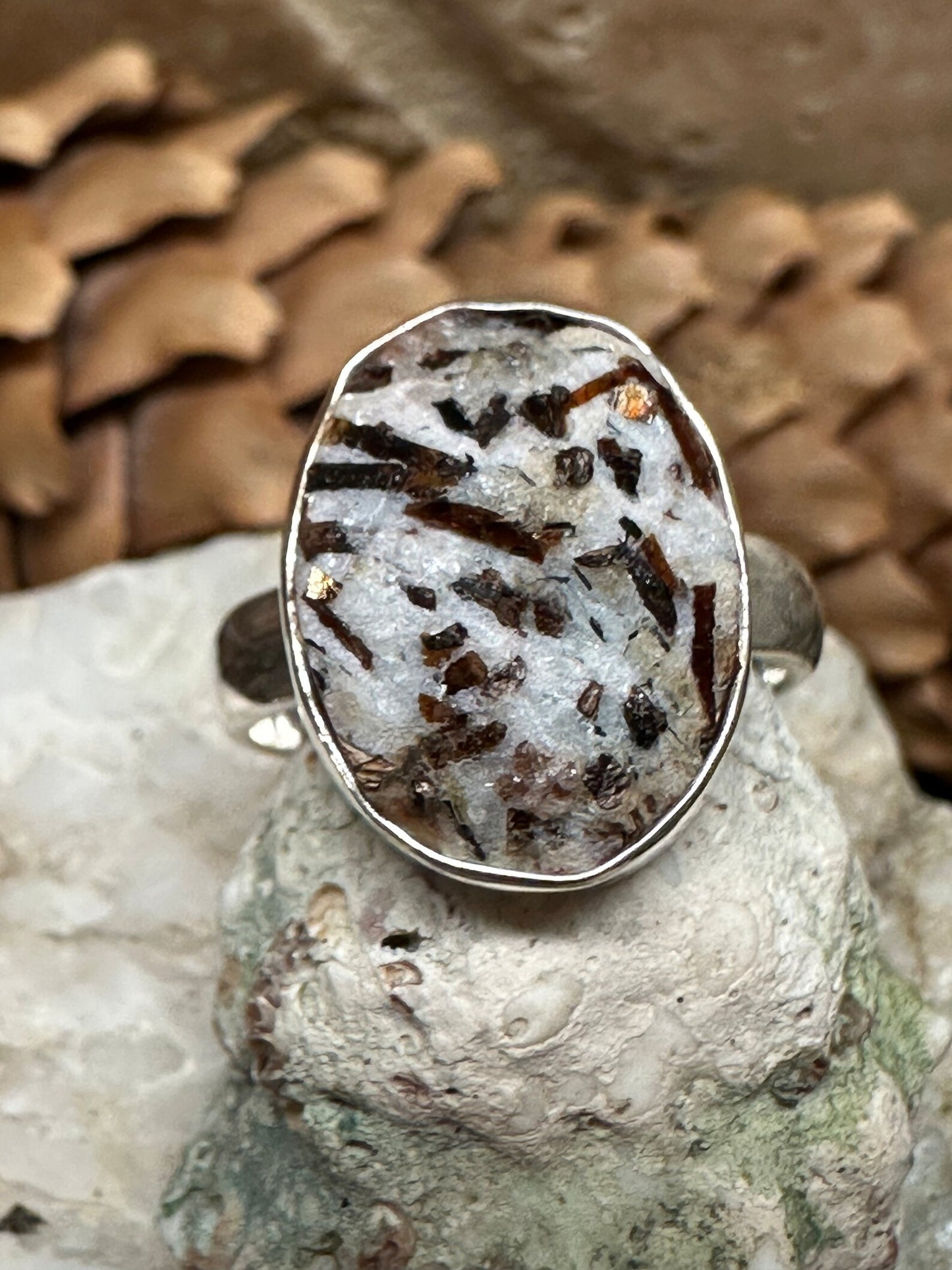 Genuine Astrophyllite 925 Solid Sterling Silver Ring Size 6.25