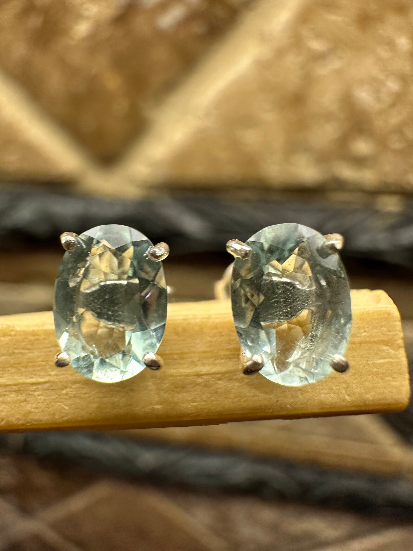 Natural 2ct Blue Aquamarine 925 Solid Sterling Silver Earrings 8mm