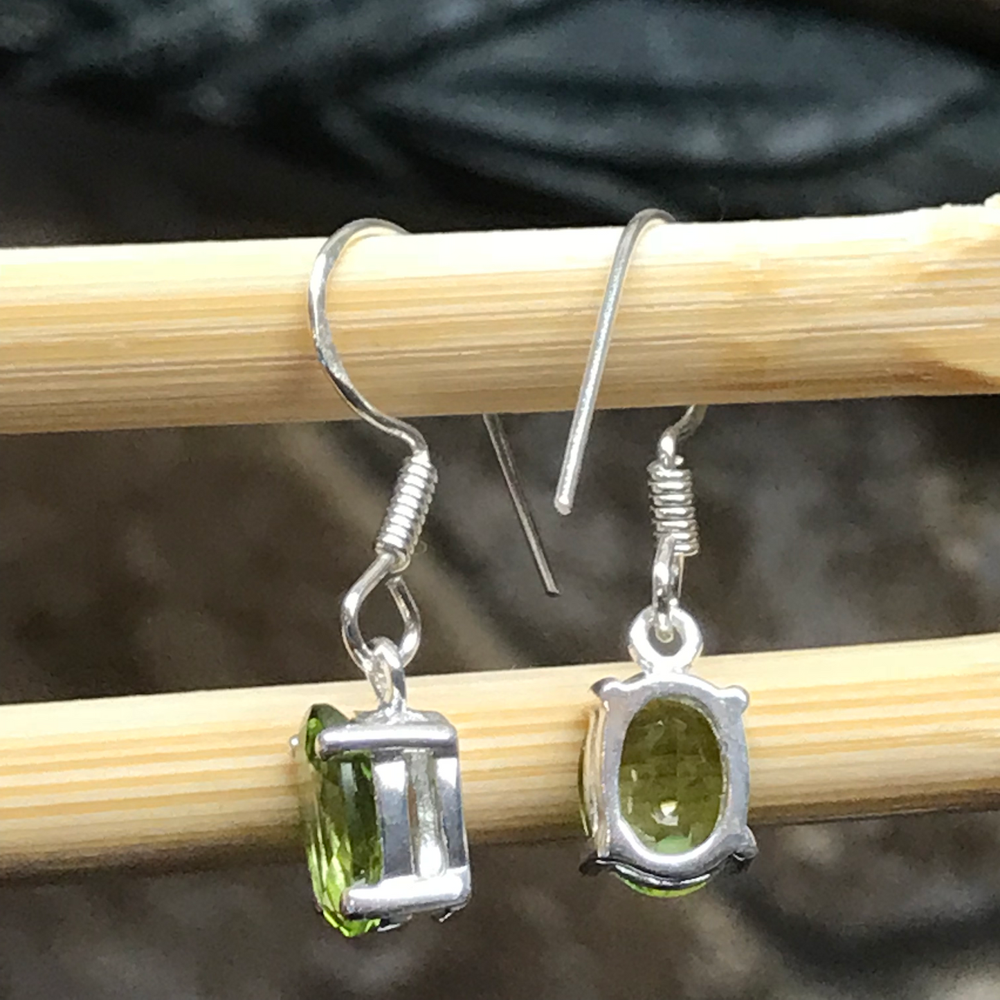 Natural 2.5ct Peridot 925 Solid Sterling Silver Earrings 24mm - Natural Rocks by Kala