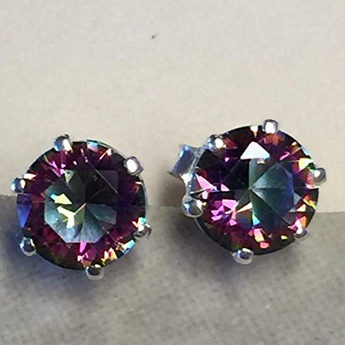 Gorgeous Mystic Topaz 925 Solid Sterling Silver Earrings 7mm - Natural Rocks by Kala