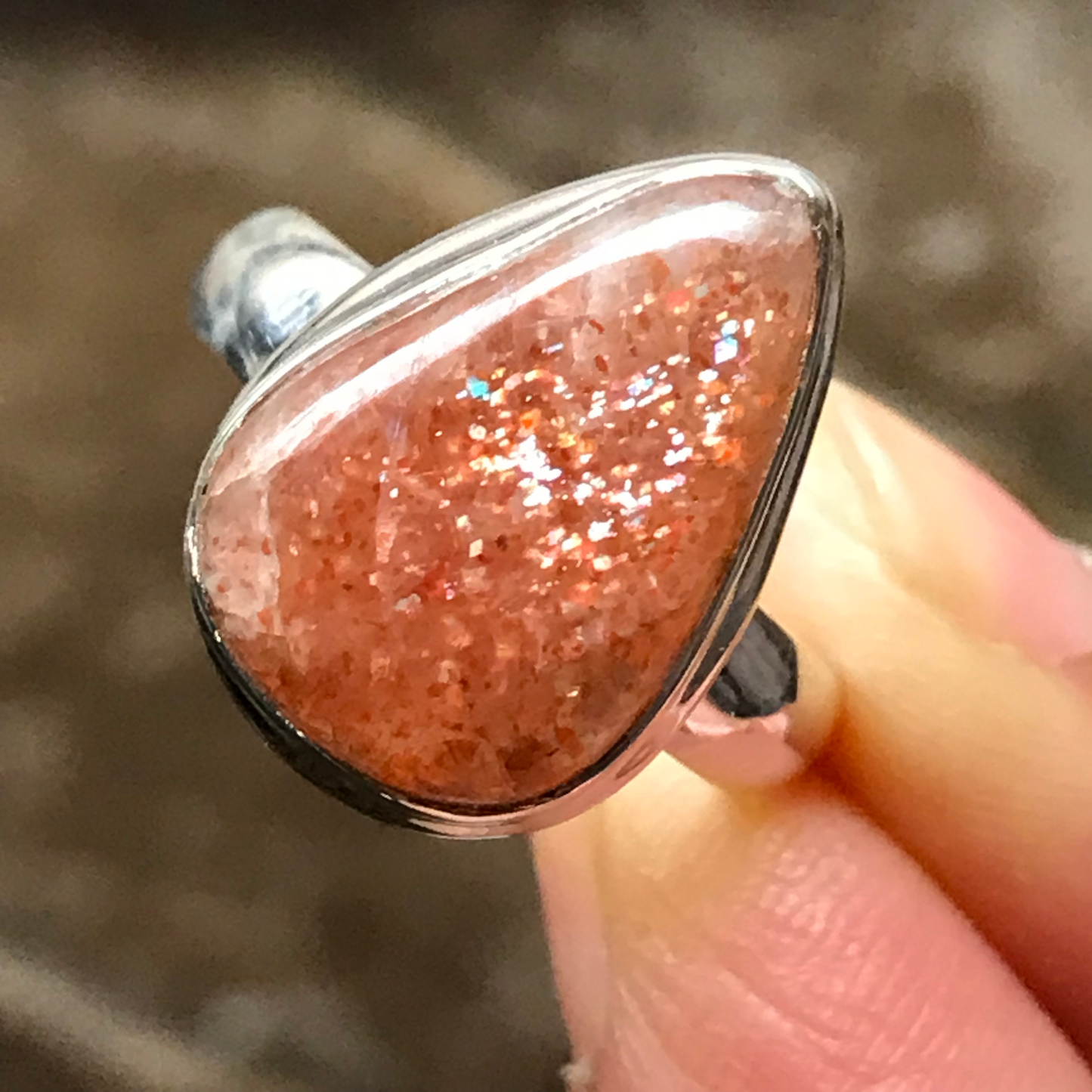 Natural Sunstone 925 Solid Sterling Silver Ring Size 6.5 - Natural Rocks by Kala