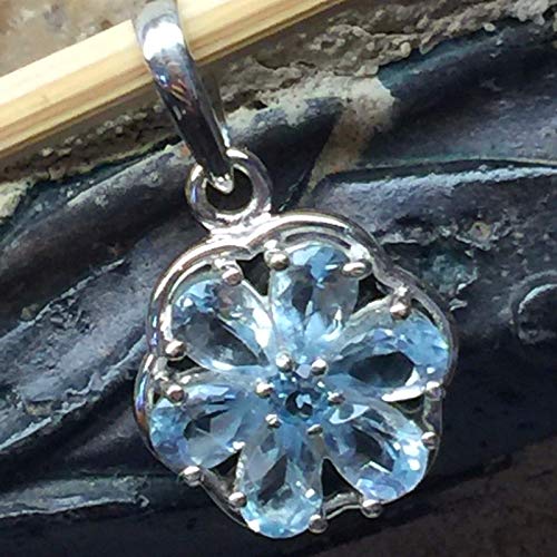 Natural 3.5ct Blue Topaz 925 Solid Sterling Silver Flower Pendant 24mm - Natural Rocks by Kala
