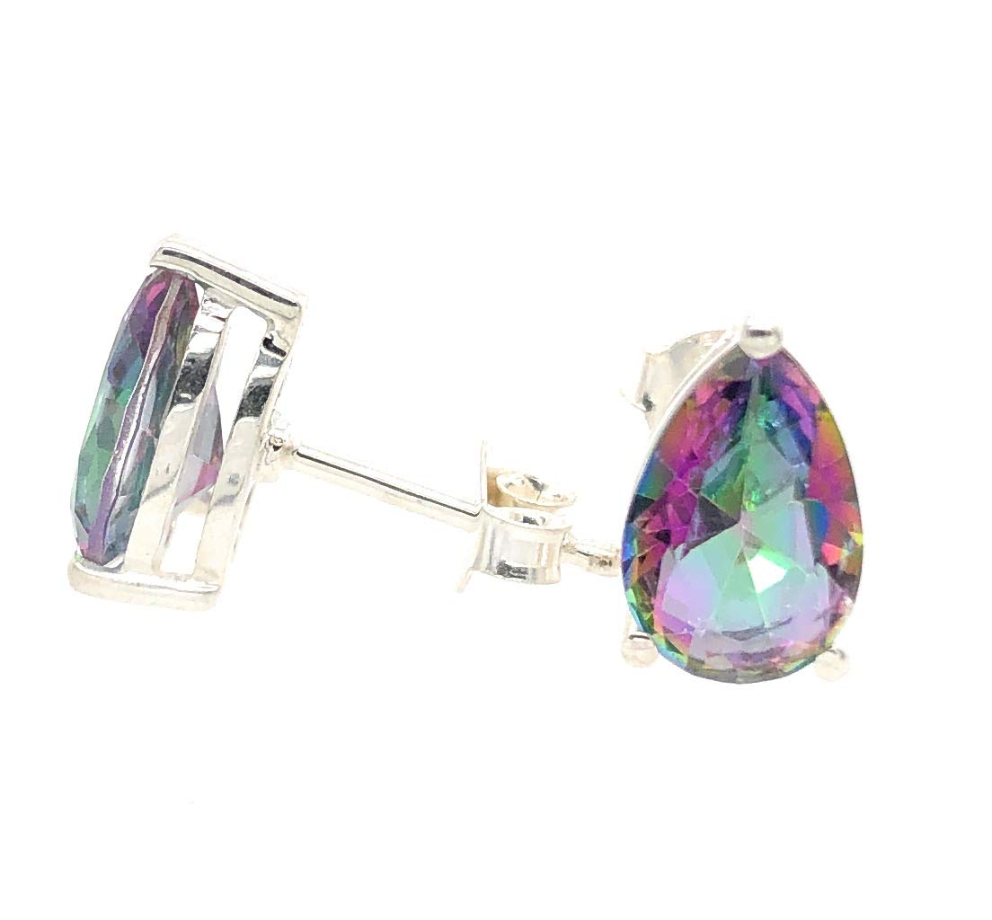 Gorgeous 2ct Mystic Topaz 925 Solid Sterling Silver Earrings 9mm - Natural Rocks by Kala