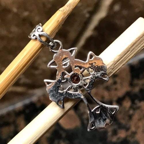 Natural Pyrope Garnet 925 Solid Sterling Silver Cross Pendant 36mm - Natural Rocks by Kala