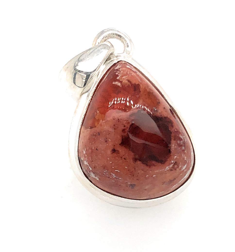 Genuine Mexican Fire Opal 925 Solid Sterling Silver Pendant 27mm - Natural Rocks by Kala