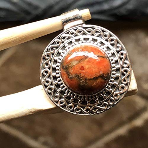 Gorgeous Red Mohave Copper Turquoise 925 Solid Sterling Silver Pendant 25mm - Natural Rocks by Kala
