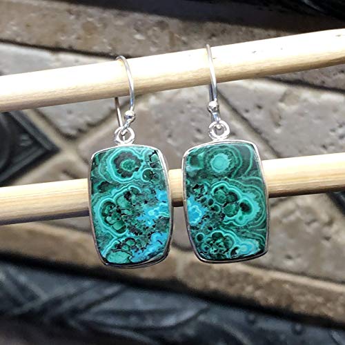 Natural Malachite in Chrysocolla 925 Solid Sterling Silver Earrings 35mm - Natural Rocks by Kala