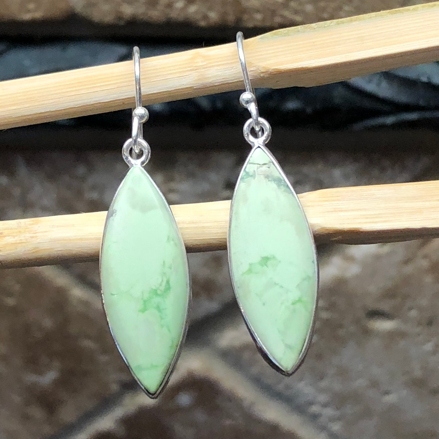 Natural Australian Lemon Chrysoprase 925 Sterling Silver Earrings 45mm - Natural Rocks by Kala