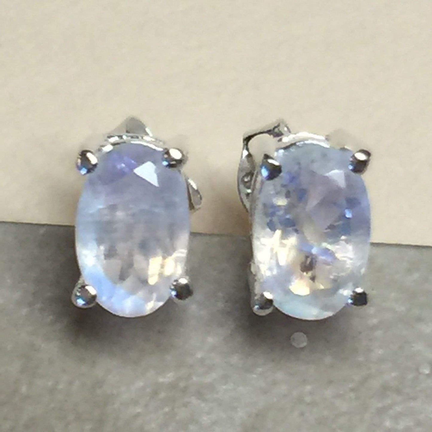 Natural Rainbow Moonstone 925 Sterling Silver Oval Cut Stud Earrings 7mm - Natural Rocks by Kala