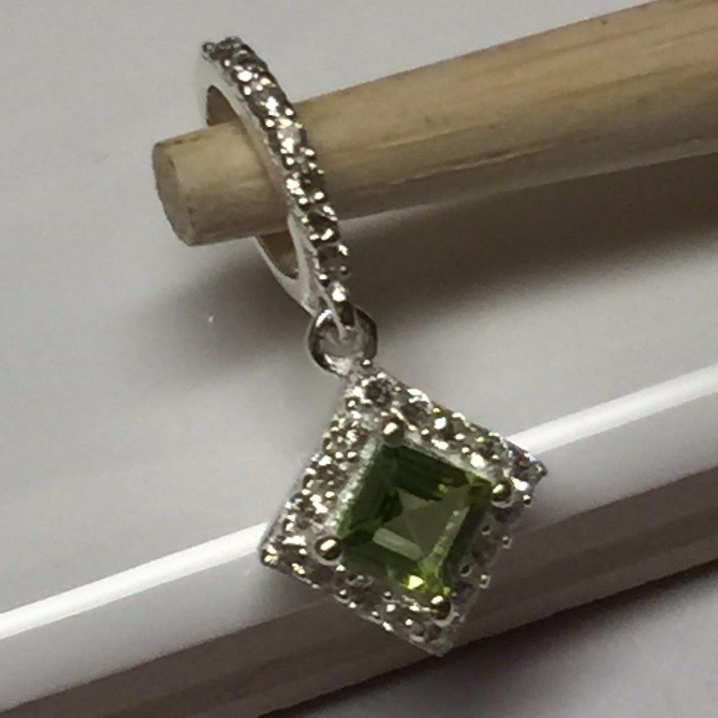 Natural 1ct Princess Cut Peridot Solid Sterling Silver Designer Pendant 20mm - Natural Rocks by Kala
