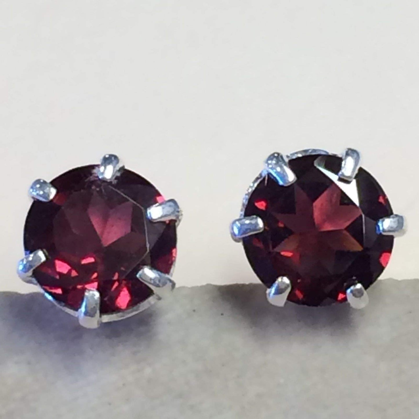 Natural 2ct Pyrope Garnet 925 Solid Sterling Silver Earrings 7mm - Natural Rocks by Kala