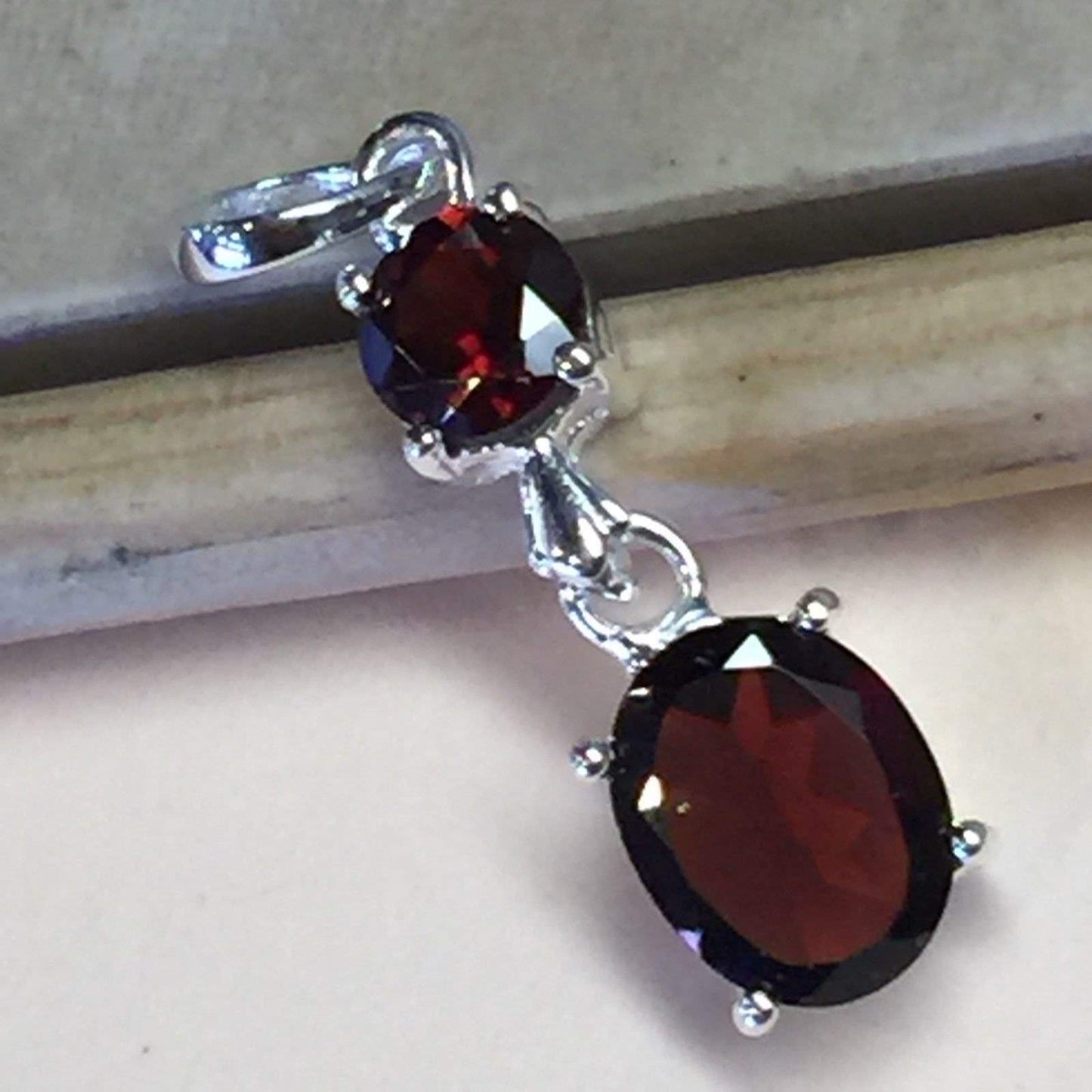 Natural 4ct Fire Garnet 925 Solid Sterling Silver Pendant 28mm - Natural Rocks by Kala