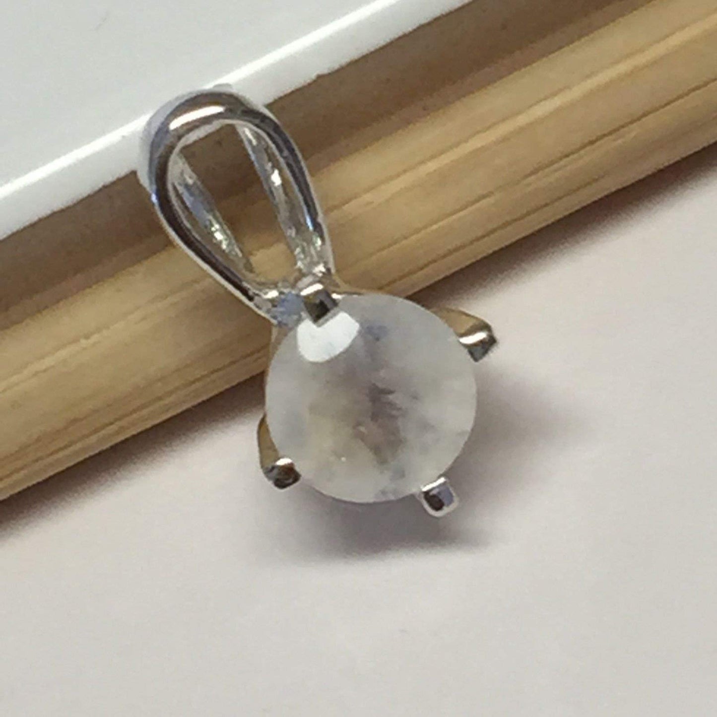 Genuine Rainbow Moonstone 925 Solid Sterling Silver Pendant 14mm - Natural Rocks by Kala