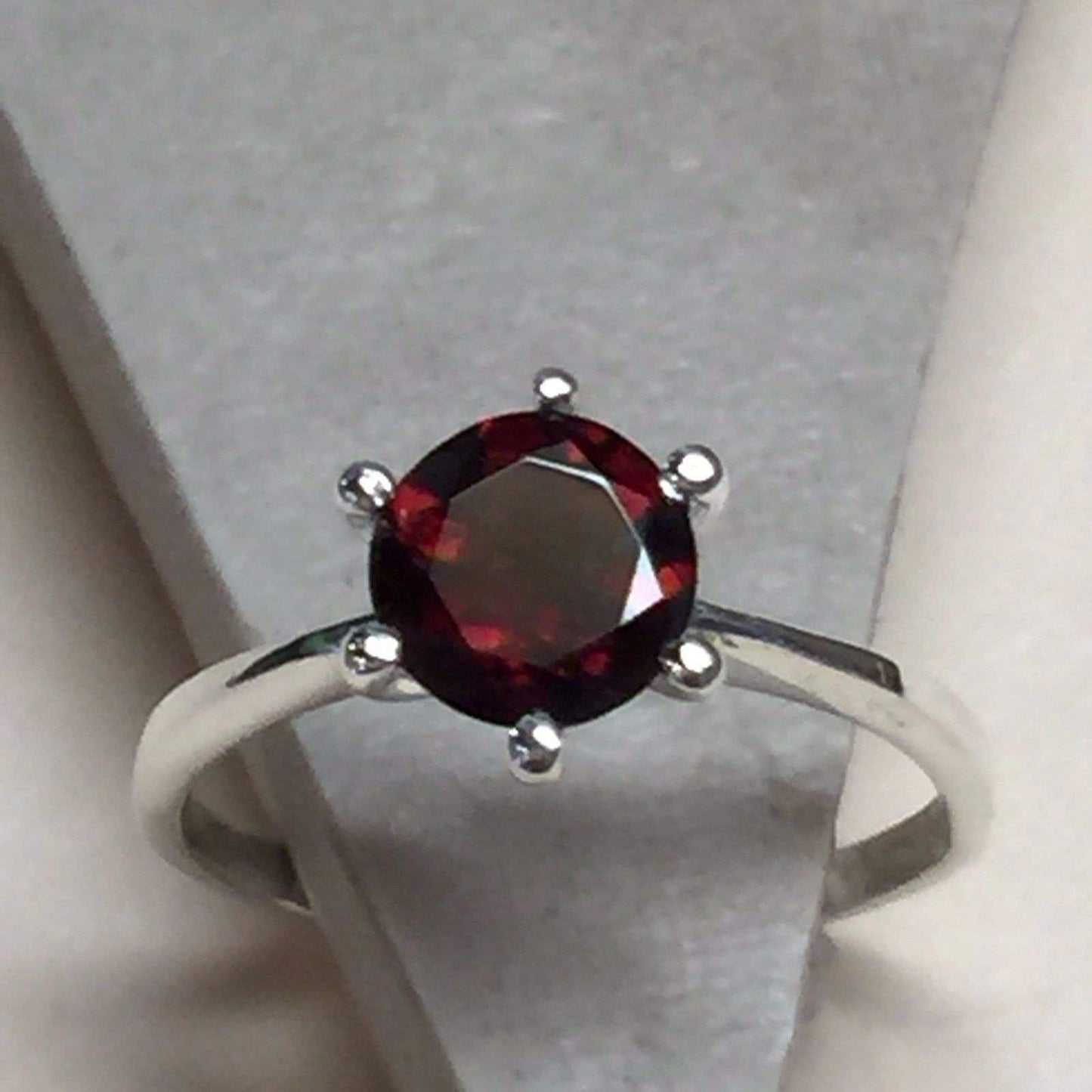 Natural 1ct Pyrope Garnet 925 Solid Sterling Silver Engagement Ring Size 6, 7 - Natural Rocks by Kala
