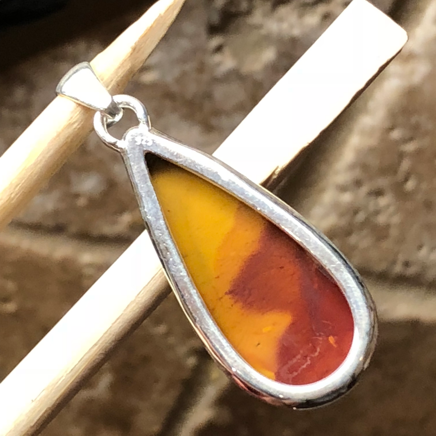 Natural Australian Mookaite Jasper 925 Solid Sterling Silver Pendant 40mm - Natural Rocks by Kala