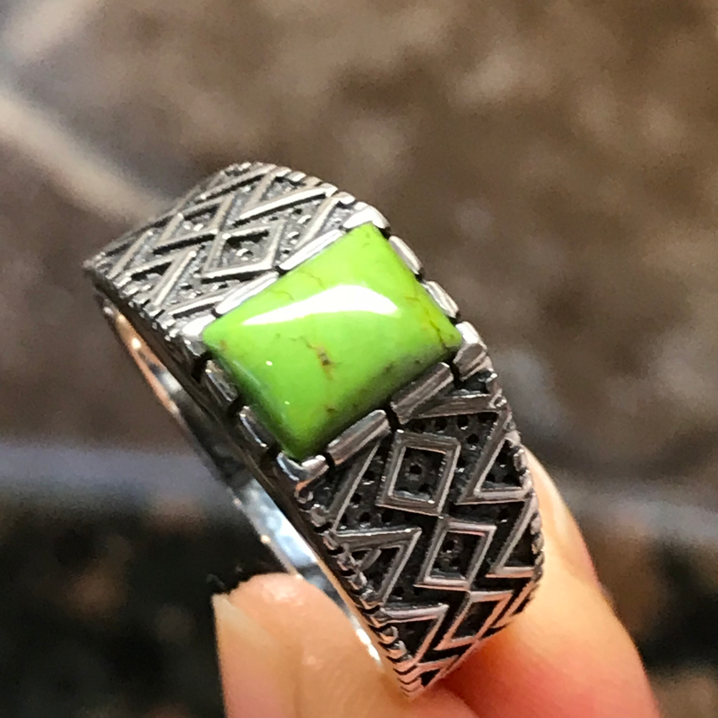 Green Mohave Turquoise 925 Solid Sterling Silver Men's Ring Size 9, 10.5, 12 - Natural Rocks by Kala