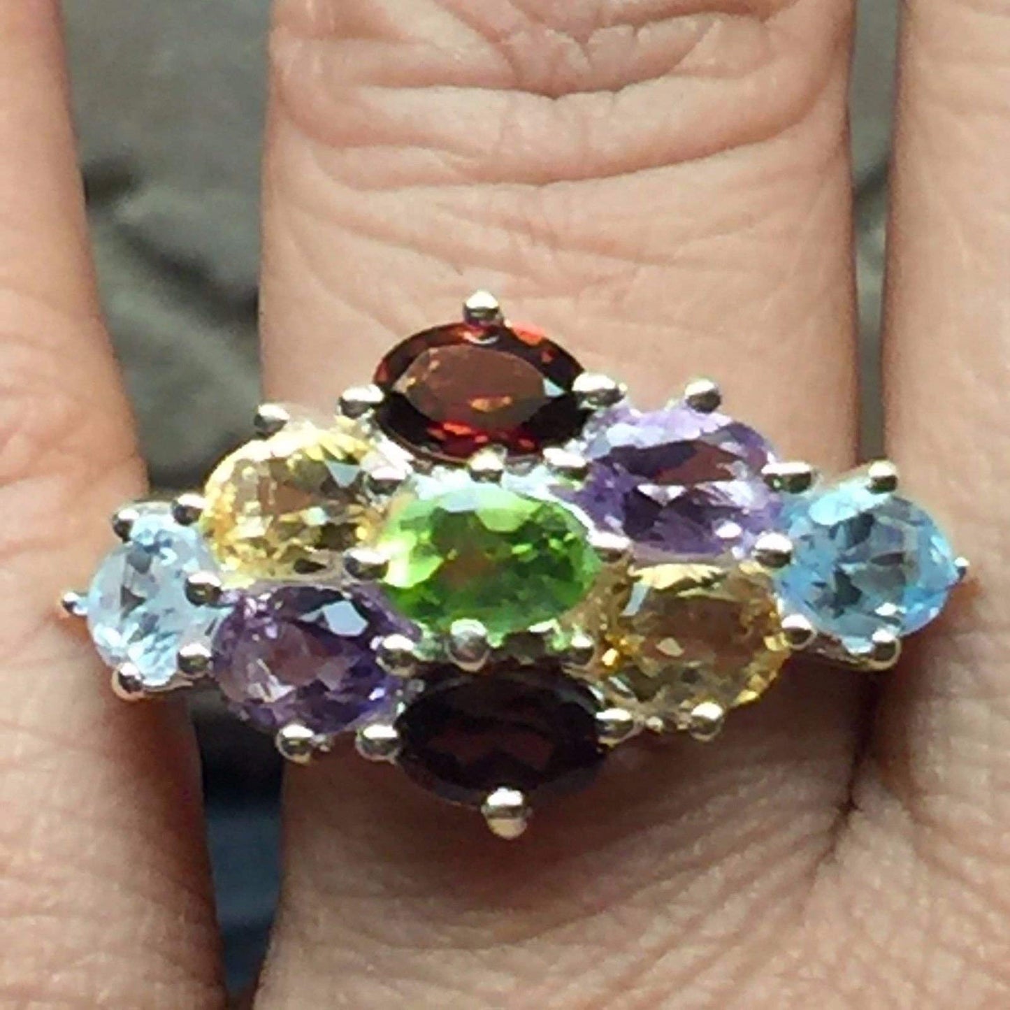 Natural 7ct Peridot, Garnet, Citrine, Blue Topaz, Amethyst 925 Sterling Silver Ring Size 6, 7, 9 - Natural Rocks by Kala