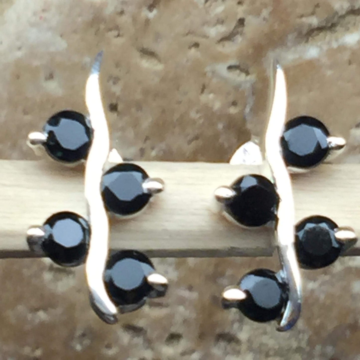 Genuine Black Onyx 925 Solid Sterling Silver Earrings 15mm - Natural Rocks by Kala