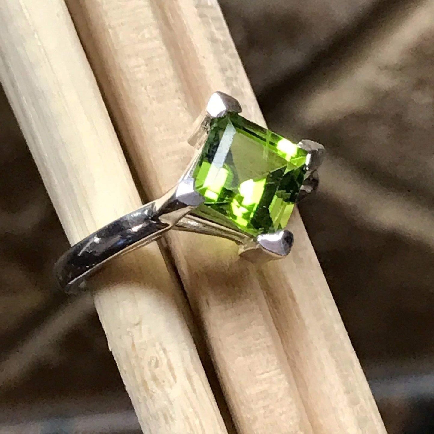 Natural 1.25ct Green Peridot 925 Solid Sterling Silver Engagement Ring Size 6, 7, 8, 9 - Natural Rocks by Kala