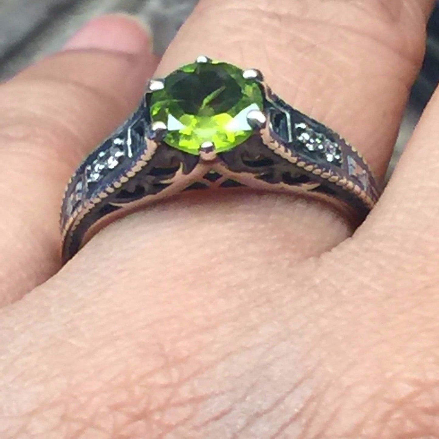 Genuine 1ct Green Peridot 925 Solid Sterling Silver Engagement Ring Size 7, 8 - Natural Rocks by Kala