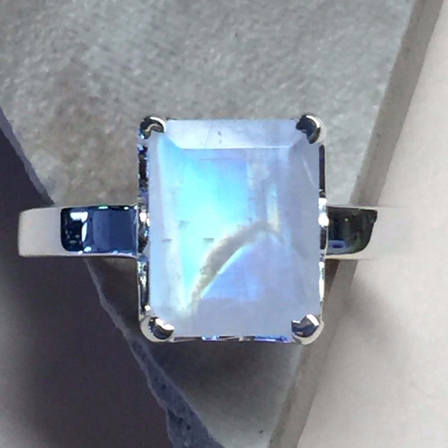 Natural 4ct Rainbow Moonstone 925 Solid Sterling Silver Ring Size 5, 6, 7, 8, 9 - Natural Rocks by Kala