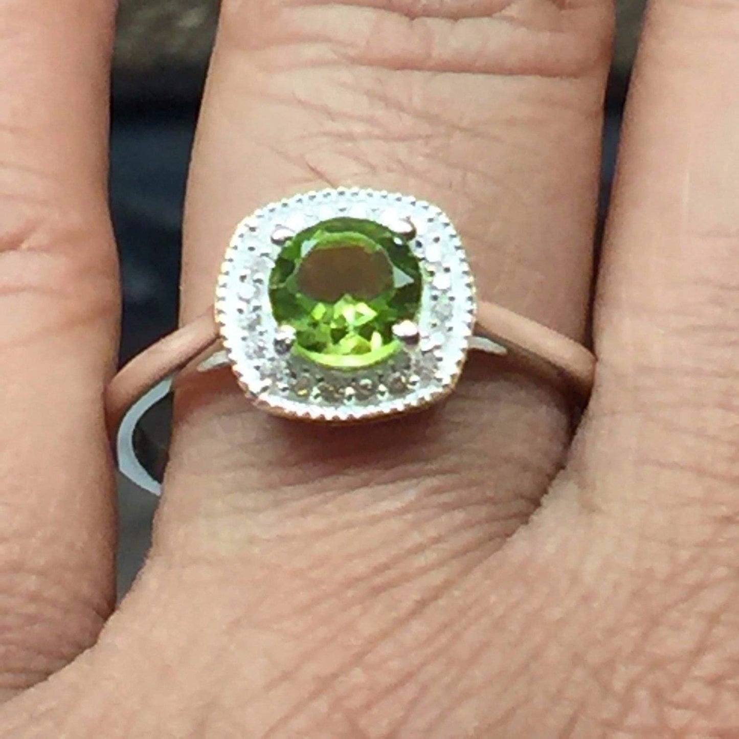 Natural 1ct Green Peridot 925 Solid Sterling Silver Engagement Ring Size 6, 7, 8, 9 - Natural Rocks by Kala
