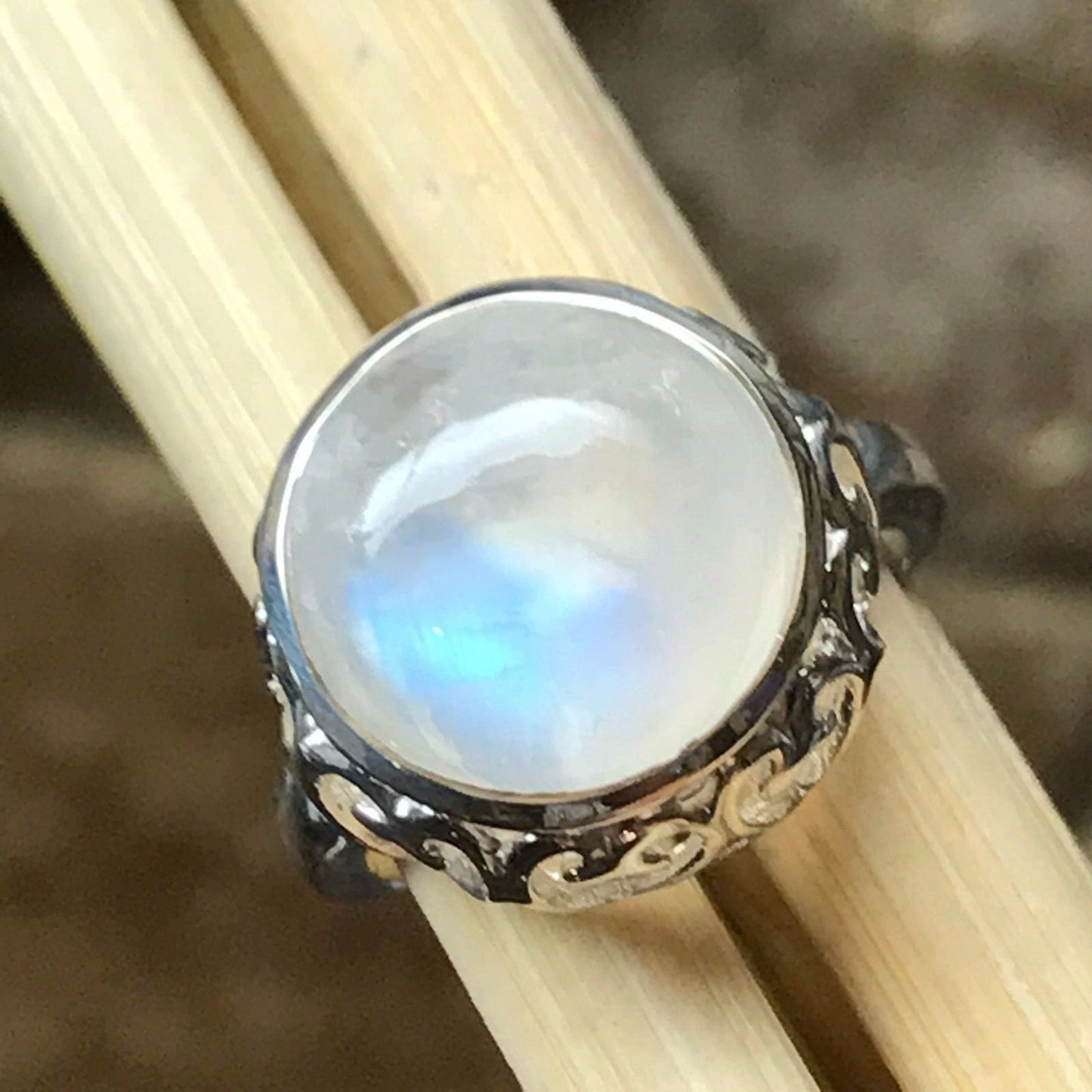 Natural Rainbow Moonstone 925 Solid Sterling Silver Ring Size 5.75, 7.75 - Natural Rocks by Kala