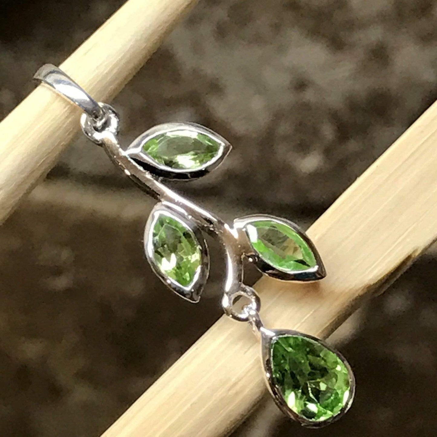 Genuine 2ct Peridot 925 Solid Sterling Silver Pendant 37mm - Natural Rocks by Kala