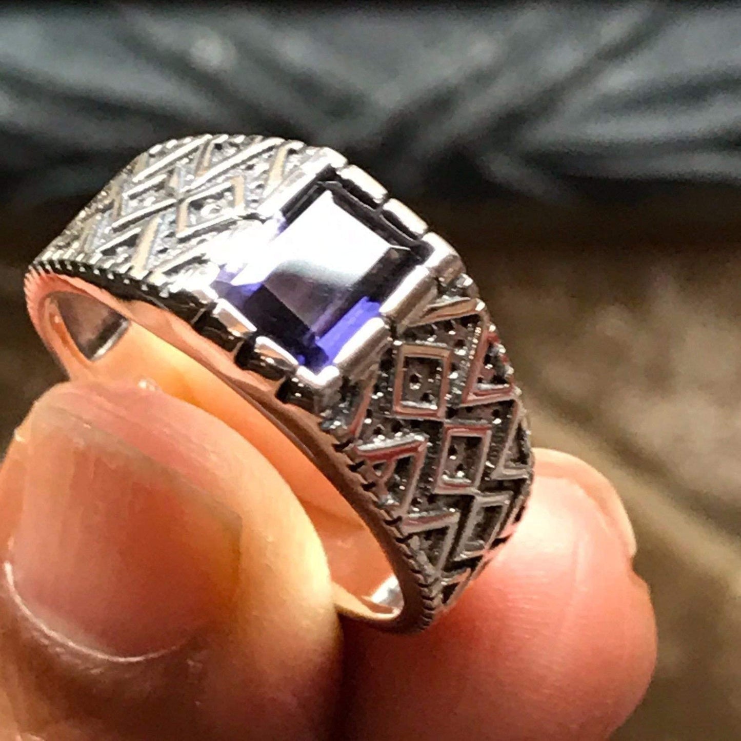 Natural 2ct Iolite 925 Sterling Silver Men's Ring Size 8, 9, 10, 11, 13 - Natural Rocks by Kala