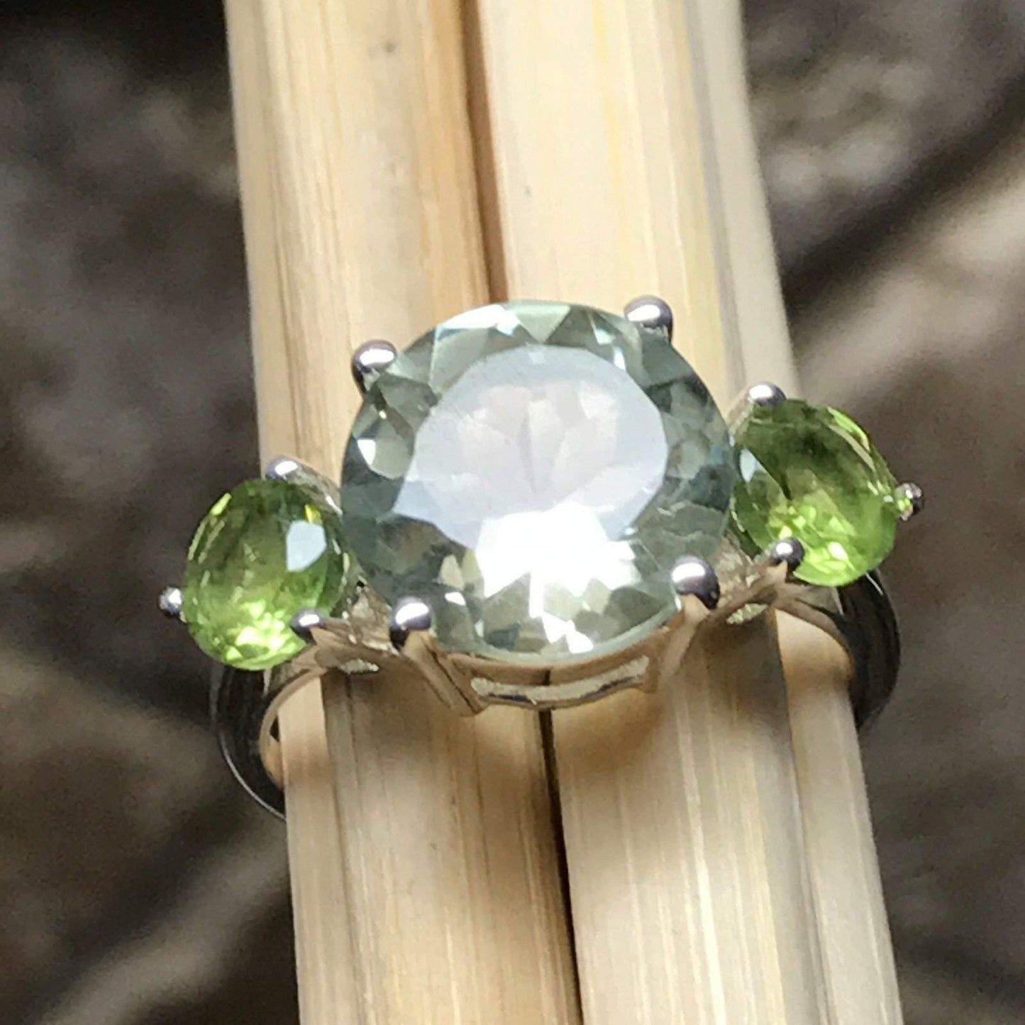 Natural 4ct Green Peridot, Green Amethyst 925 Solid Sterling Silver Ring Size 7, 8 - Natural Rocks by Kala