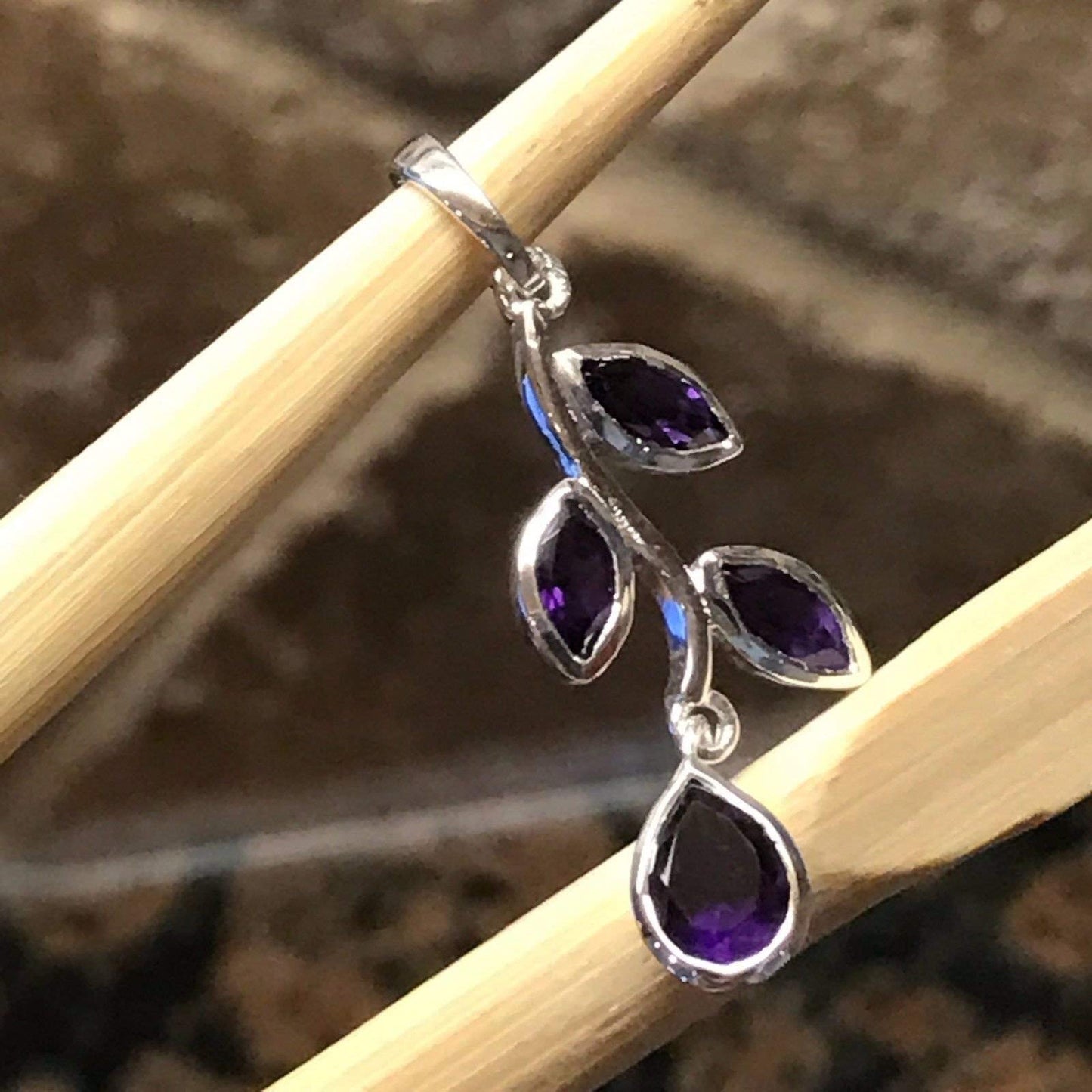 Natural 2ct Purple Amethyst 925 Sterling Silver Pendant 37mm - Natural Rocks by Kala