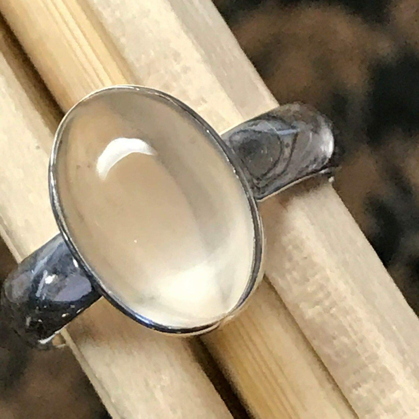 Natural Shimmering True Moonstone, White Orthoclase Moonstone 925 Sterling Silver Ring Size 8.25 - Natural Rocks by Kala