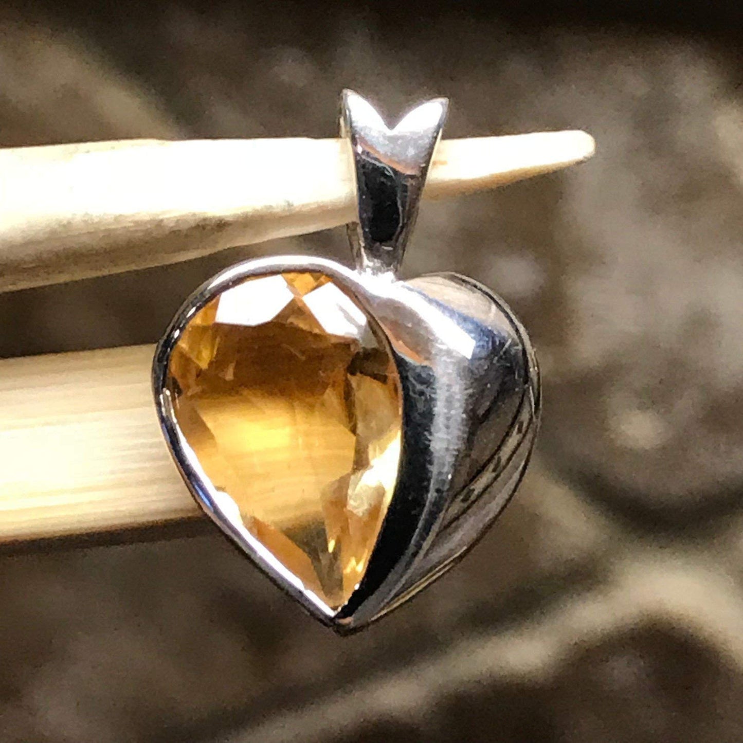 Natural 1.5ct Golden Citrine 925 Solid Sterling Silver Heart Pendant 18mm - Natural Rocks by Kala