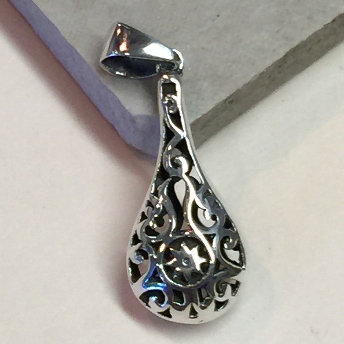 Designer 925 Solid Sterling Silver Filigree Pendant 30mm - Natural Rocks by Kala