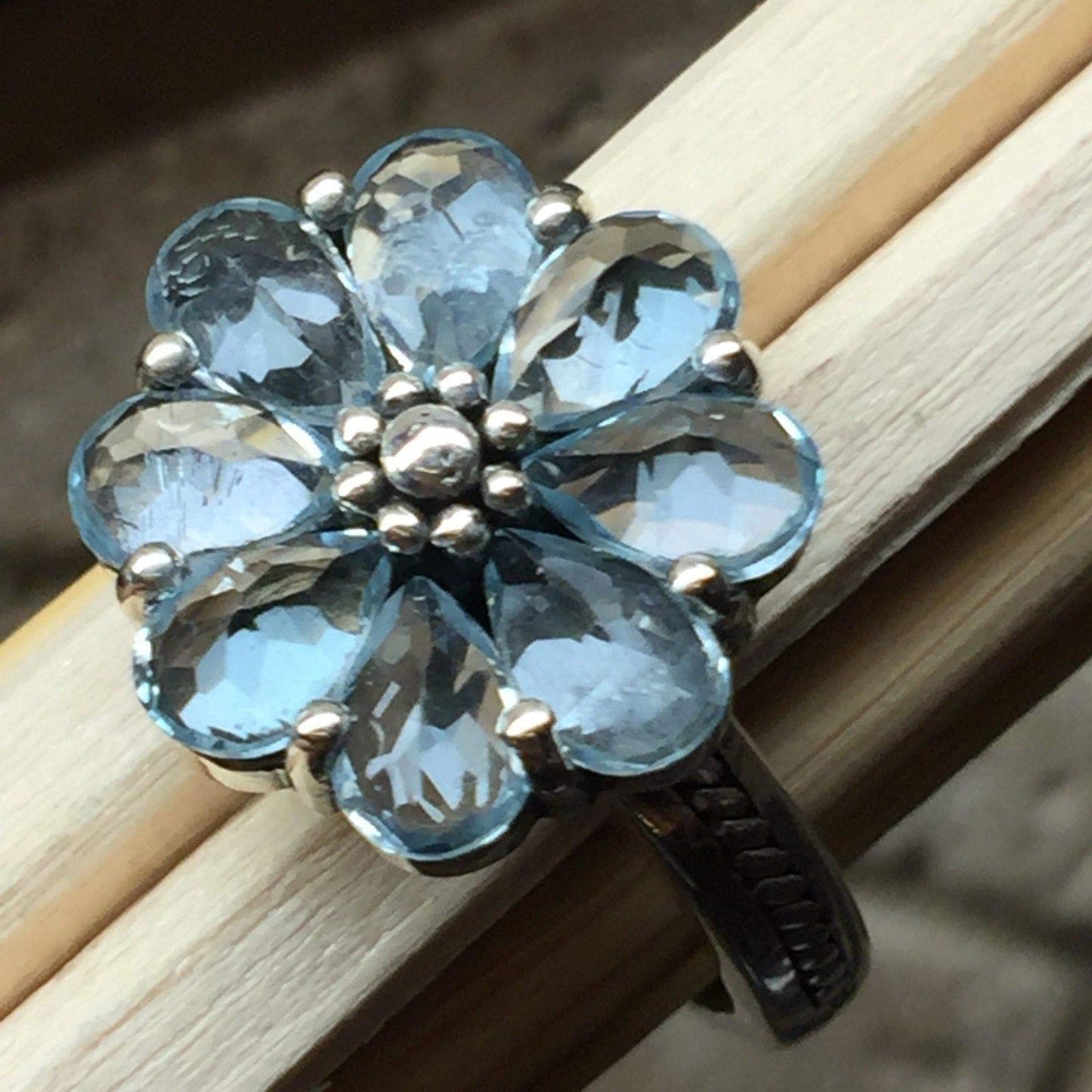 Genuine 6ct Swiss Blue Topaz 925 Solid Sterling Silver Ring Size 6, 7, 8, 9 - Natural Rocks by Kala