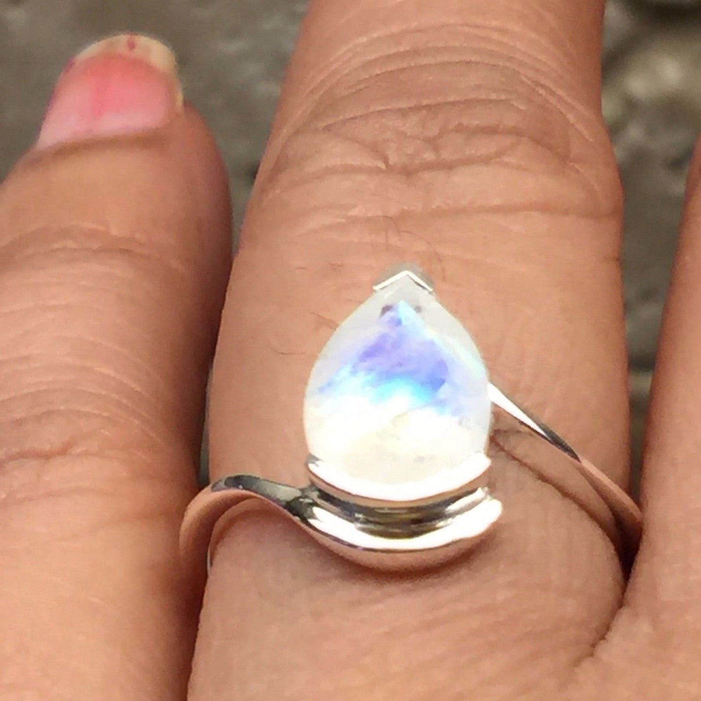Genuine Rainbow Moonstone 925 Solid Sterling Silver Ring Size 5, 6, 7, 8, 9 - Natural Rocks by Kala