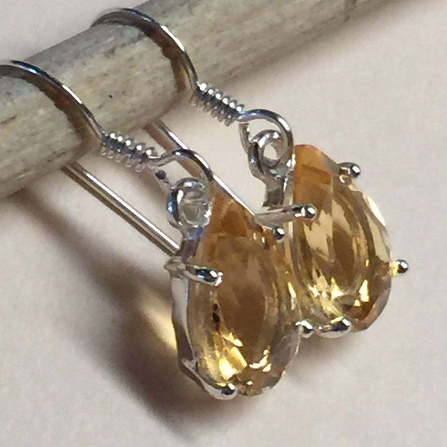 Natural Golden Citrine 925 Solid Sterling Silver Earrings 25mm - Natural Rocks by Kala