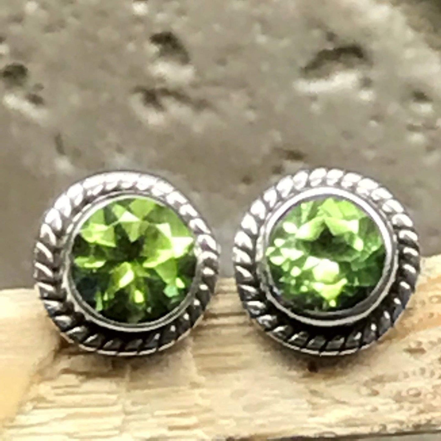 Genuine 1.5ct Green Peridot 925 Solid Sterling Silver Earrings 6mm - Natural Rocks by Kala