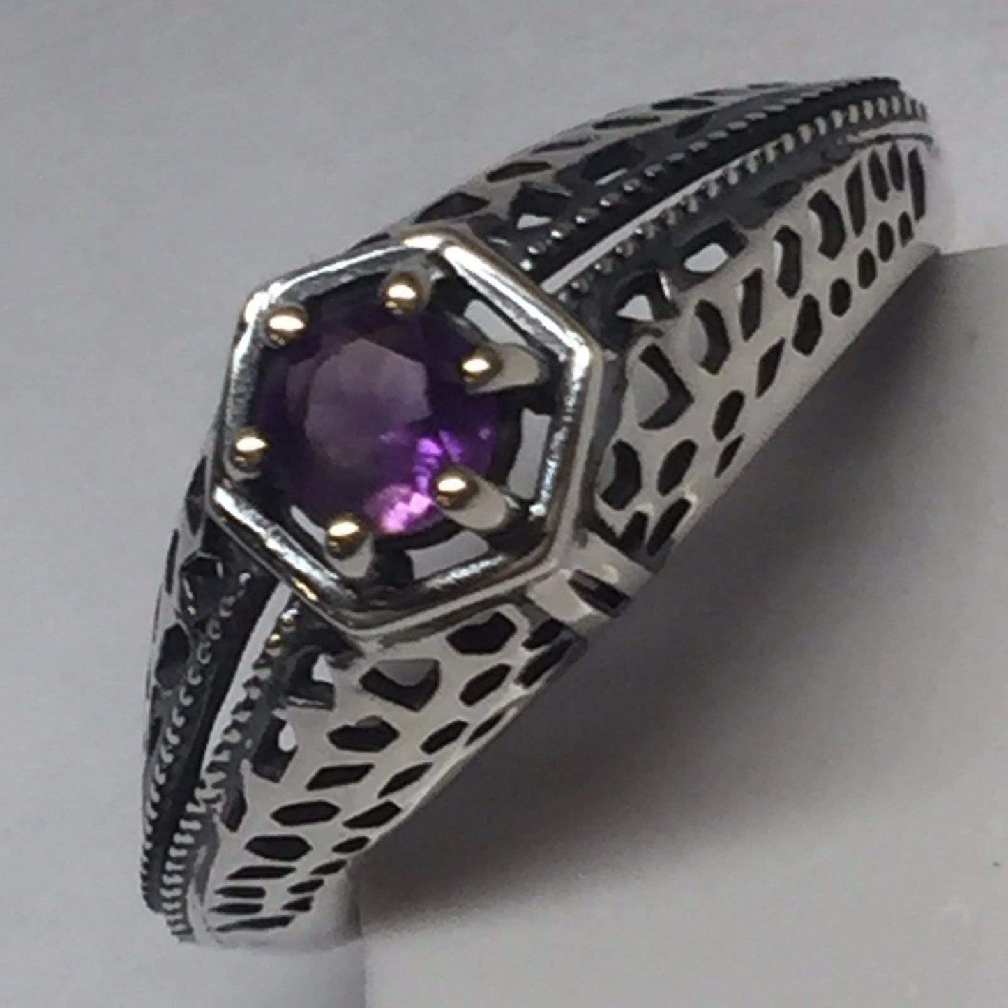 Natural Purple Amethyst 925 Solid Sterling Silver Engagement Ring Size 6, 7, 8 - Natural Rocks by Kala